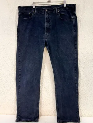 Levi's 505 Men's Jeans Size 40/32 Dark Blue Wash Straight Leg Cotton Classic thumbnail 1