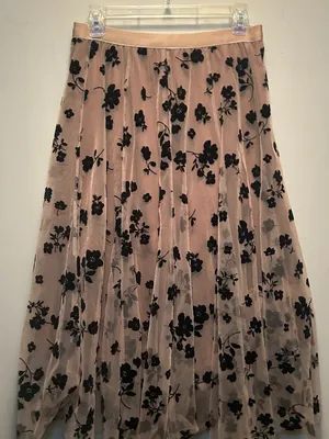 Chicwish 3D Posy Double Layered Mesh Midi Skirt in Taupe with Black Flowers Size S thumbnail 2
