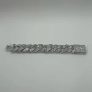 Moissanite Cuban Bracelet Miami 4 Row Iced Hip Hop Silver 20mm 6.5 Inch Women thumbnail 2