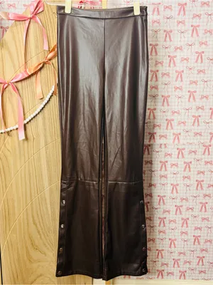 Superdown Revolve Paloma Vegan Faux Leather Chocolate Side Snap Flare Pants S thumbnail 2