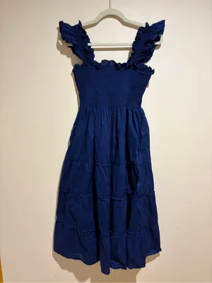 Hill House Ellie Nap Tiered Ruffle Midi Dress Navy Blue Size Medium thumbnail 10
