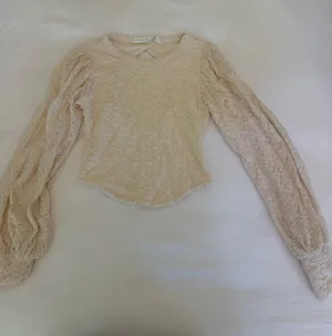 Altar'd State Cream Lace Puff-Sleeve Cropped Blouse thumbnail 1