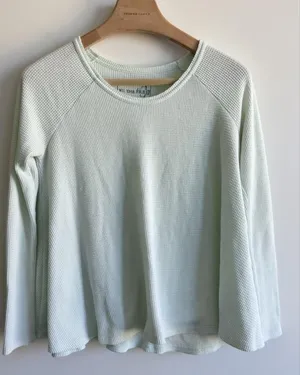 Free People We The Free Mint Green Waffle Knit Thermal Top Size S Long Sleeve thumbnail 1