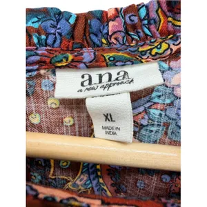 ANA A NEW APPROACH Paisley Dress XL NWT Cotton Tiered Ruffle Puff Sleeve Brown thumbnail 6