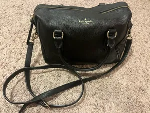 kate spade black pebbled leather satchel with gold logo thumbnail 1