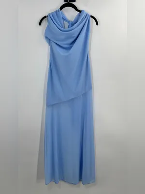 Mare Mare Cowl Neck Sheer Hem Dress Blue Size XS thumbnail 5
