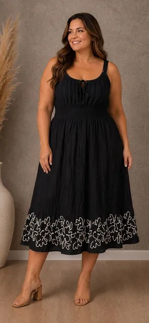 Maurices Plus Size 2X Bare Embroidered Hem Midi Dress Black NWT thumbnail 1