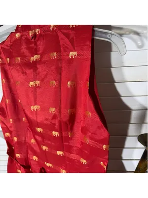 NWOT Thaisilk mod dress red gold elephant sleeveless unique elegant boho costume thumbnail 3