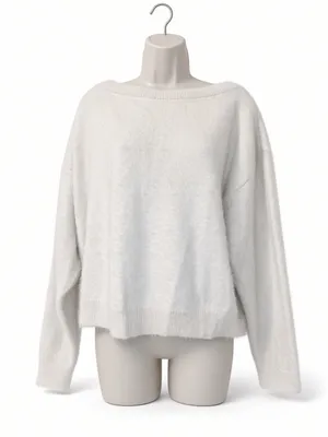 Beverly and Beck XS Cream Fuzzy Boat Neck Sweater Oversized thumbnail 1