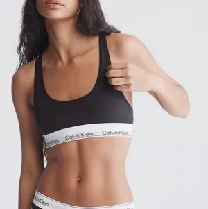 Calvin Klein Modern Cotton Unlined racer back Bralette logo band thumbnail 1