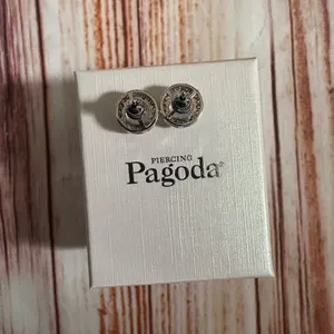 Piercing Pagoda Silver Moonstone CZ Halo Stud Earrings thumbnail 6