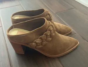 DV by Dolce Vita Suede Braided Mule Booties Brown Pointed Toe Block Heel Size 6.5 thumbnail 1