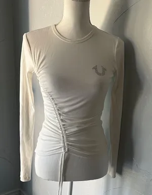 True Religion White Ruched Long Sleeve Blouse thumbnail 1