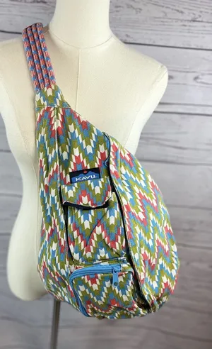 KAVU Original Rope Sling Bag Geometric Print Cotton Crossbody Backpack thumbnail 1