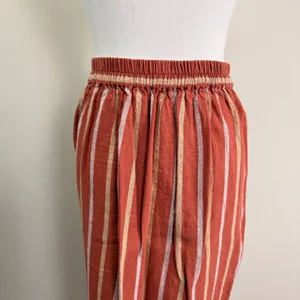 Madewell Rust Orange Striped Linen‎ Blend Faux Wrap Midi Skirt with Pockets XS thumbnail 4