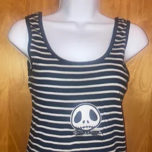 Nightmare Before Christmas Jack Skellington Black & White Striped Tank Top Sz M thumbnail 2