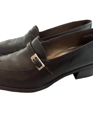 Nicole Shatter Black Leather Wingtip Buckle Loafer Heels Heel Toe Size 7 Women's thumbnail 3