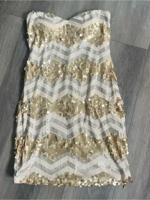 As You Wish Gold Sequin Strapless Mini Dress Chevron Party Size Large thumbnail 1
