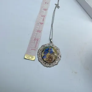 Vintage Asian themed ornate framed large pendant necklace. thumbnail 4