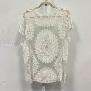 Cupshe Off White Floral Lace Mesh Swim Cover Up Top Tunic Sheer Boho Beachwear thumbnail 2
