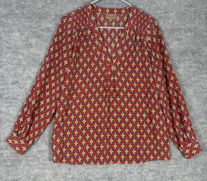 Kachel Size-2 Blouse Red Blue Geometric Diamond 100% Silk Smocked thumbnail 1