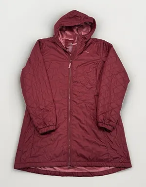 LL Bean Parka Jacket Womens Size XL Fleece Lined Primaloft Quilted Hooded Maroon thumbnail 1