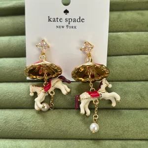 NWOT kate spade Carousel Horse Drop Earrings in Red, Cream & Gold thumbnail 3