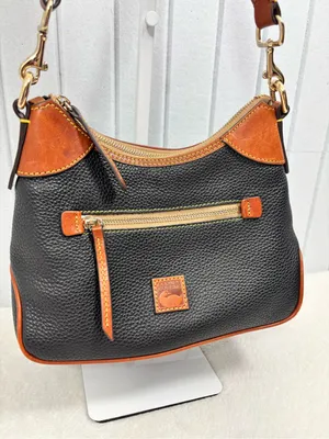 Dooney & Bourke Black with Brown Trim Pebble Leather Shoulder Bag thumbnail 3