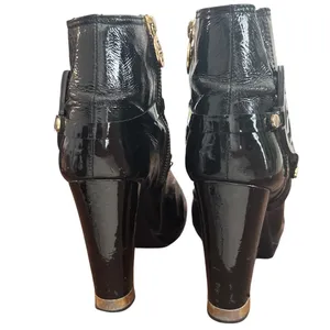 Tory Burch Whitney Booties Black Patent Leather Logo Platform Size 8 thumbnail 5
