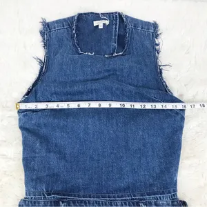 ELLA MOSS Denim Sleeveless Jumpsuit Size 27 Blue Jean Open Back Tapered‎ Raw Hem thumbnail 10