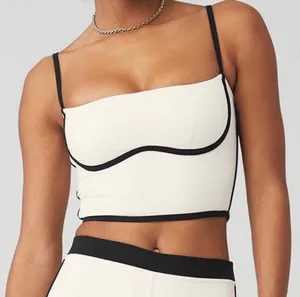 Alo Yoga Airbrush Streamlined Bra Tank Ivory/Black XS thumbnail 1
