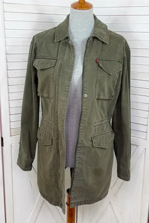 Levi’s Denim Military Utility Anorak Jacket Olive Green Small Full Zip Cotton thumbnail 1