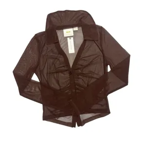 NWT Maeve by Anthropologie Brown Sheer Ruched Buttondown Blouse Women’s Size:S thumbnail 2