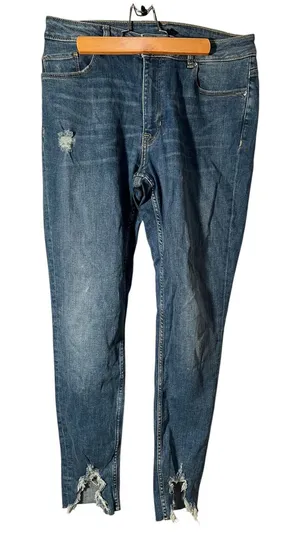 Divided H&M Women's Size 12 Skinny Jean Medium Wash Chewed Hem High Rise Stretch thumbnail 1