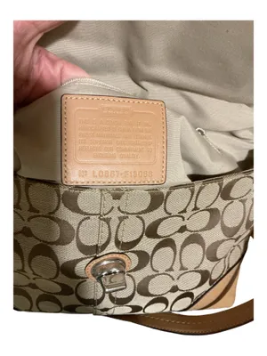 Vintage Coach Hamptons Signature Jacquard Flap Crossbody Bag | Tan Khaki Leather F13066 thumbnail 5