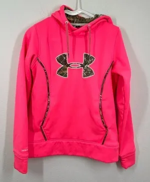 Under Armour Women's‎ Size Small Hooded Sweatshirt Neon Pink Real Tree Camo Logo thumbnail 1