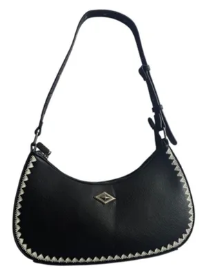 Black Women's‎ Shoulder Bag with Contrast Embroidered Stitching thumbnail 1