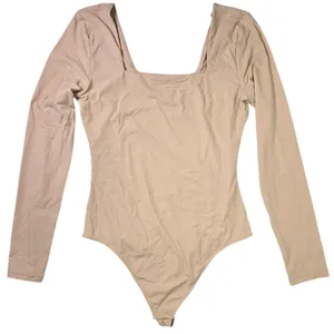 Quince Second Skin Square Neck Long Sleeve‎ Bodysuit Tan Medium CMSL001 NWT thumbnail 2