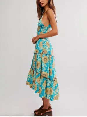 Free People Adriel Tie Strap Tiered Midi Dress NWT Size L thumbnail 6
