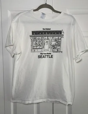 Delta Starbucks Pike Place Seattle T-Shirt Womens Size L White Graphic Tee thumbnail 1