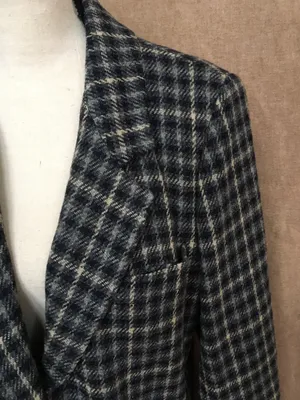 Eddie Bauer Wool Check Long Blazer Jacket Cream Navy Blue M Academia thumbnail 8