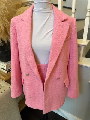 Zara Pink Tweed Blazer & Skort Shorts Set Double Breasted Flat Front Size XS thumbnail 2