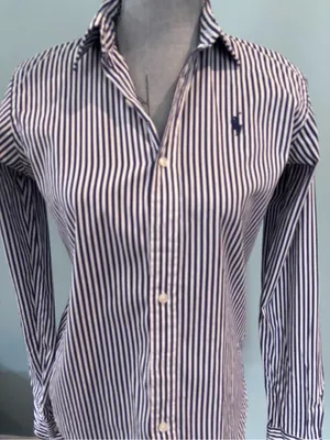 Polo by Ralph Lauren Navy & White Striped Button-Down Shirt thumbnail 2