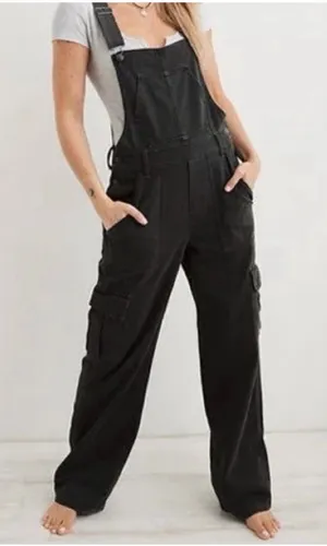 aerie baggy gray Cargo Denim Overalls wide leg size M thumbnail 1
