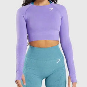 Gymshark Vital Seamless 2.0 Long Sleeve‎ Crop Top Bright Purple Marl size XL thumbnail 2