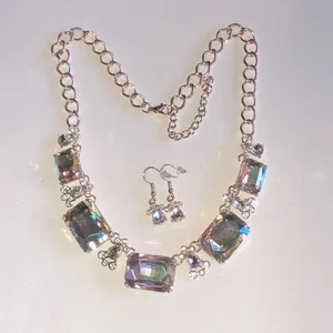 Gold Tone Aurora Crystal Statement Necklace and Earring Set thumbnail 2