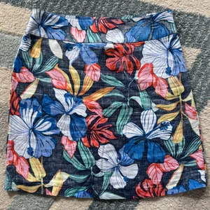 Tommy‎ Bahama Sz 6 Floral Linen Mini Skirt Blue Tropical Hibiscus Vacation Beach thumbnail 2