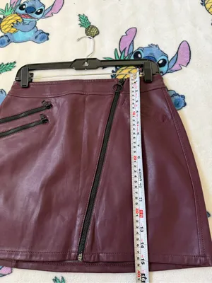 Express Size 4 Burgundy Faux Leather Moto Mini Skirt Asymmetrical Zip Y2K Grunge thumbnail 5