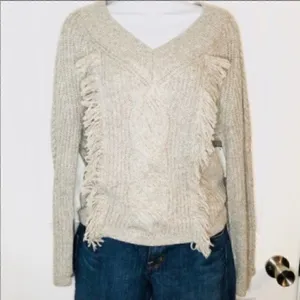 Abound Cable Knit Fringe Sweater Pullover Grey S thumbnail 2