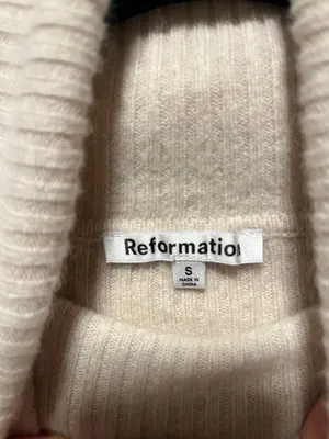 REFORMATION Luisa Cashmere Tan Ribbed Turtleneck Cropped Sweater, Size S thumbnail 7